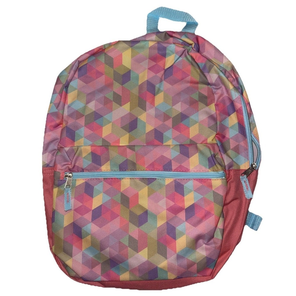 Moda West Backpack Blue Pink Girls Front Pocket School Camp Overnight Bag